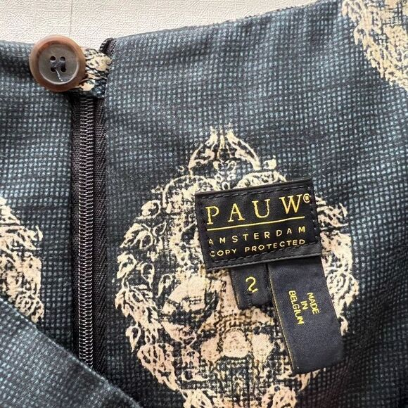 Pauw Amsterdam Pleated Blue Copper Abstract Pencil Midi Women’s 2 Silk Zipper - Picture 7 of 8